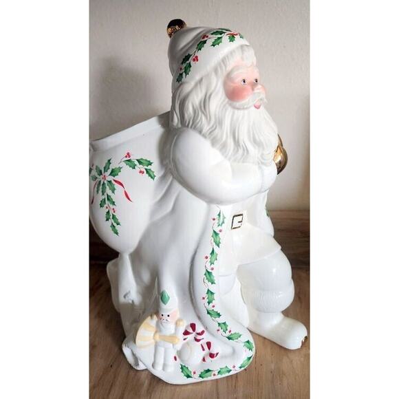 Vintage Lenox Holiday Santa Cookie Jar NO LID Great Planter Or Utensil Holder - Picture 6 of 14